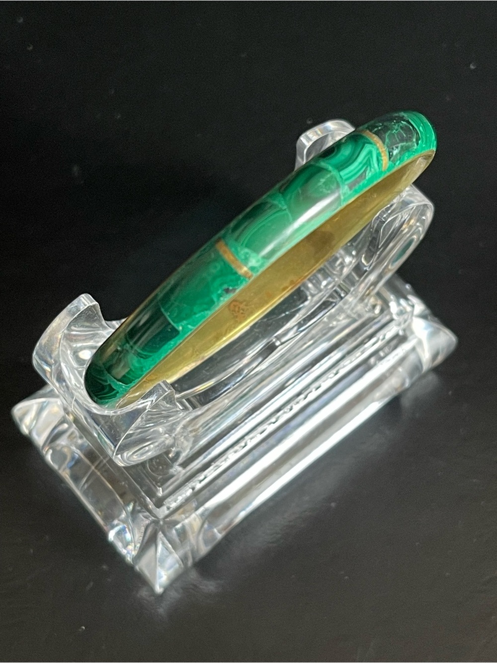 Genuine malachite inlay brass Bangle Bracelet.